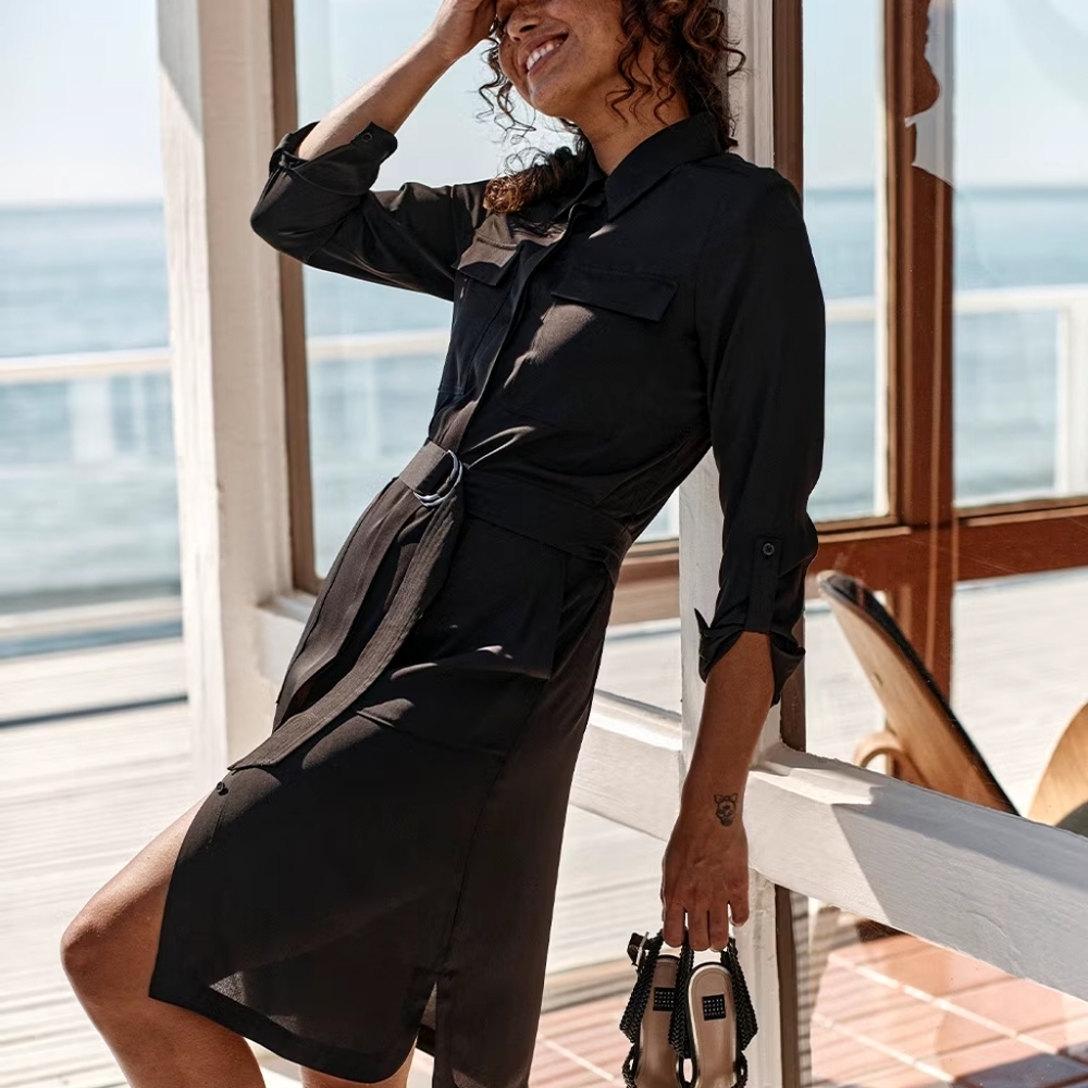 White House Black Market Black Soft Shirtdress Sz XXS